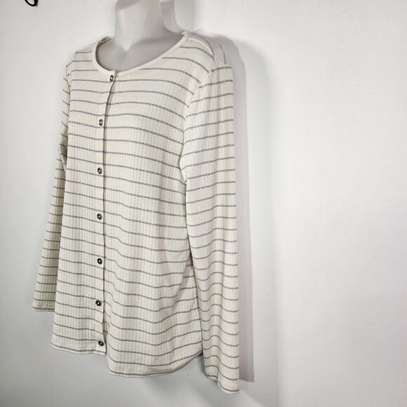Talbots Womens 2 Pc Cardigan Tank Top Large Knit Ribbed Button Striped Metallic - Picture 12 of 12